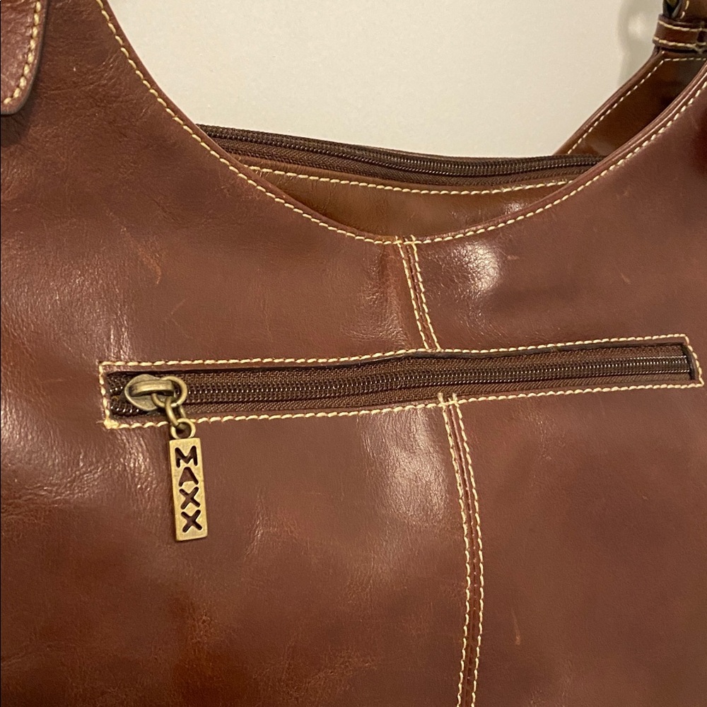 MAX New York Brown Leather Shoulder Bag - Picture 3 of 14